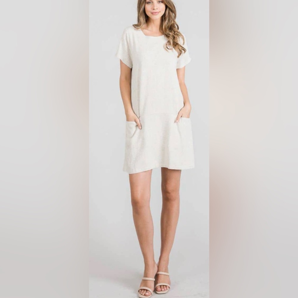 Allie Rose Linen Shift Dress with Pockets in Natural Fibers Cotton Boxy Relaxed